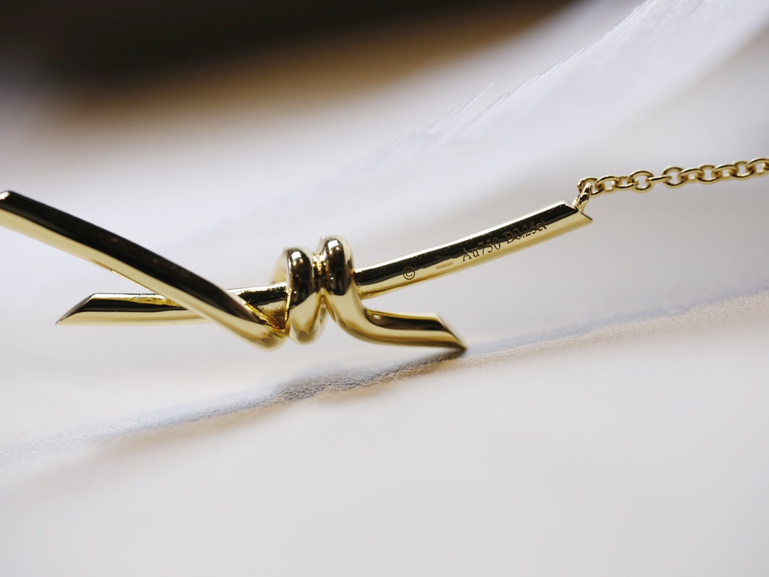 Tiffany Knot Necklace Gold Cubic Zirconia