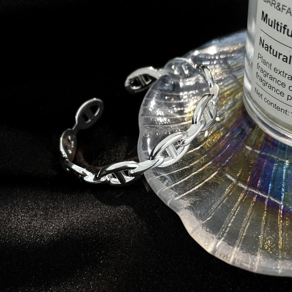 Hermes Chaine Silver Open Bracelet