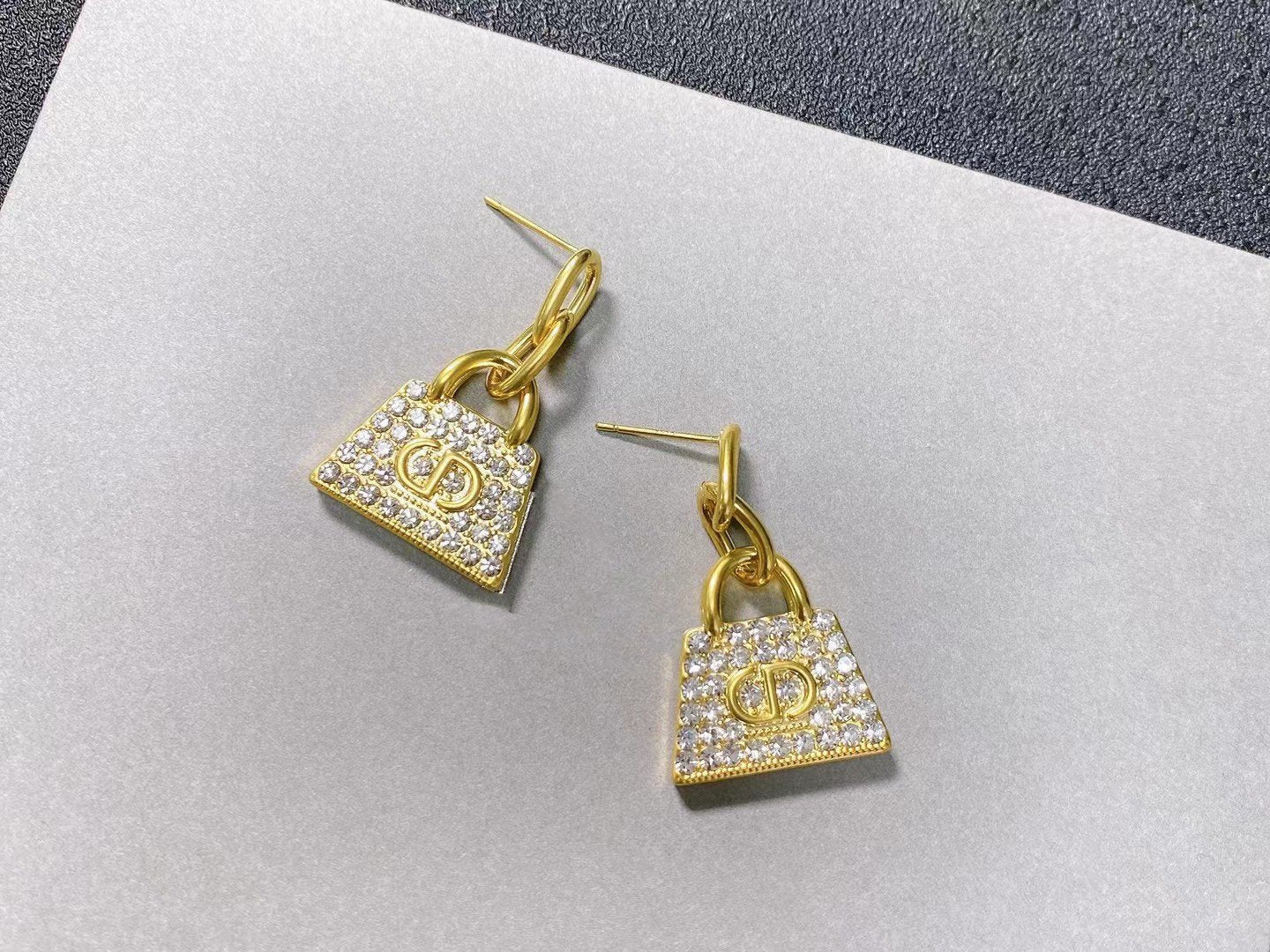 Dior CD Bag Gold Diamond Earrings