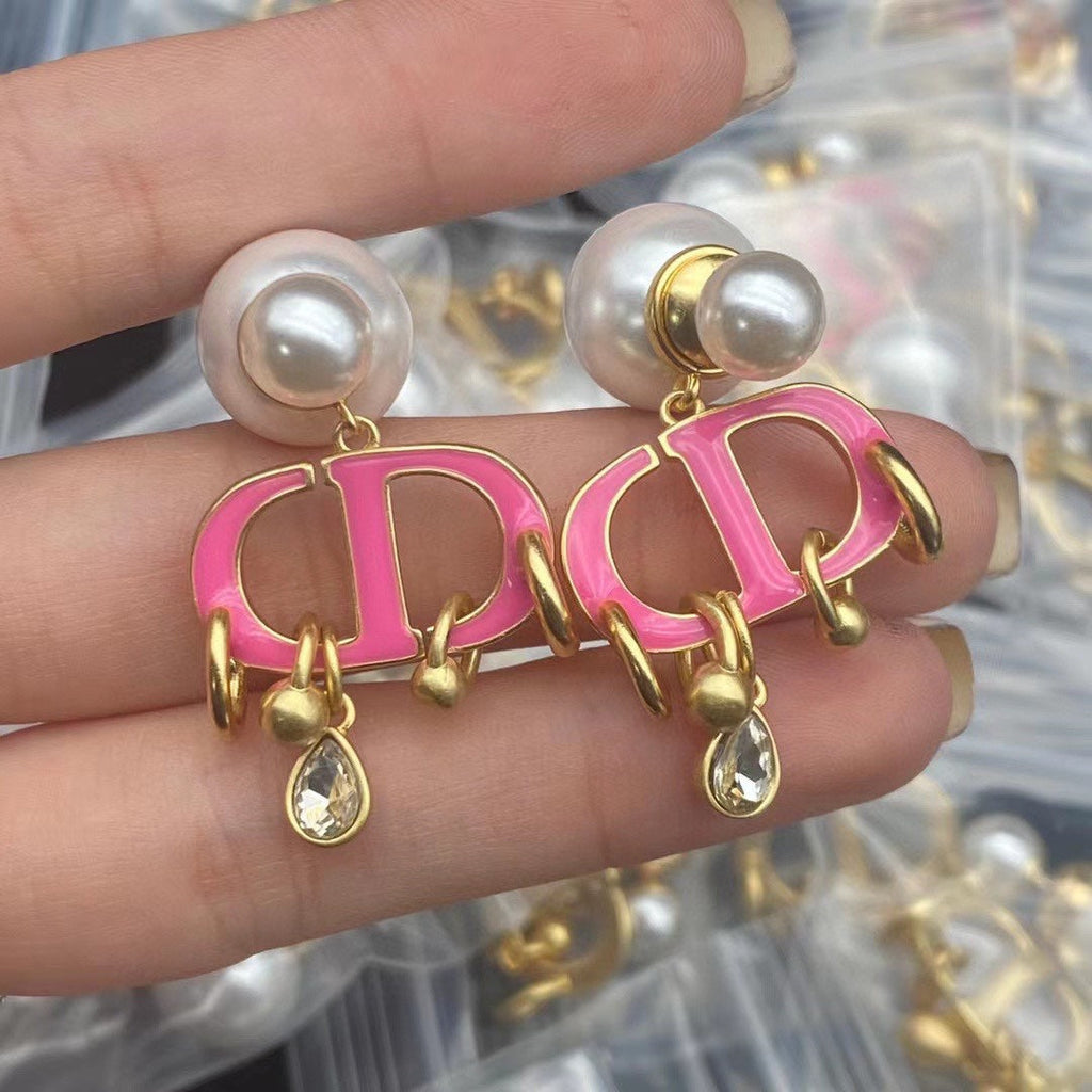 Dior CD Pink Pearl Gold 1 Diamond Earrings