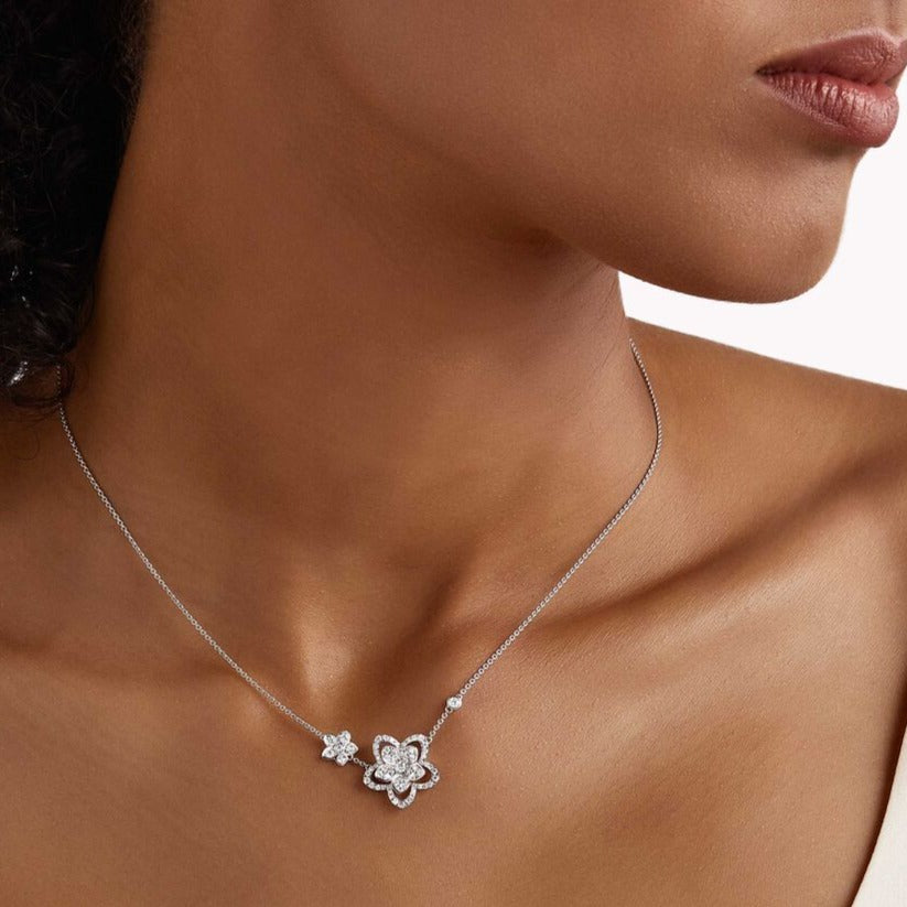 Graff Wild Flower Double Silver Cubic Zirconia Necklace