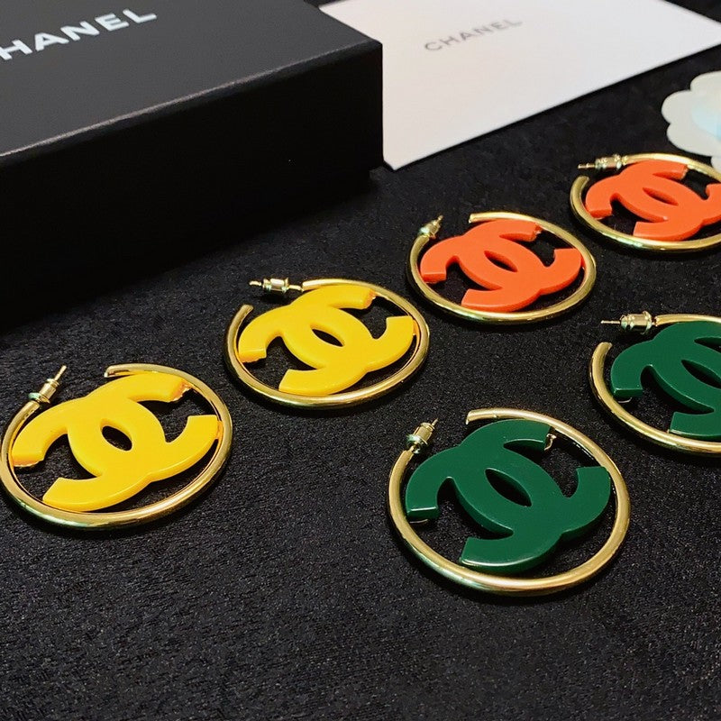 Chanel Color Logo 18K Gold Earrings