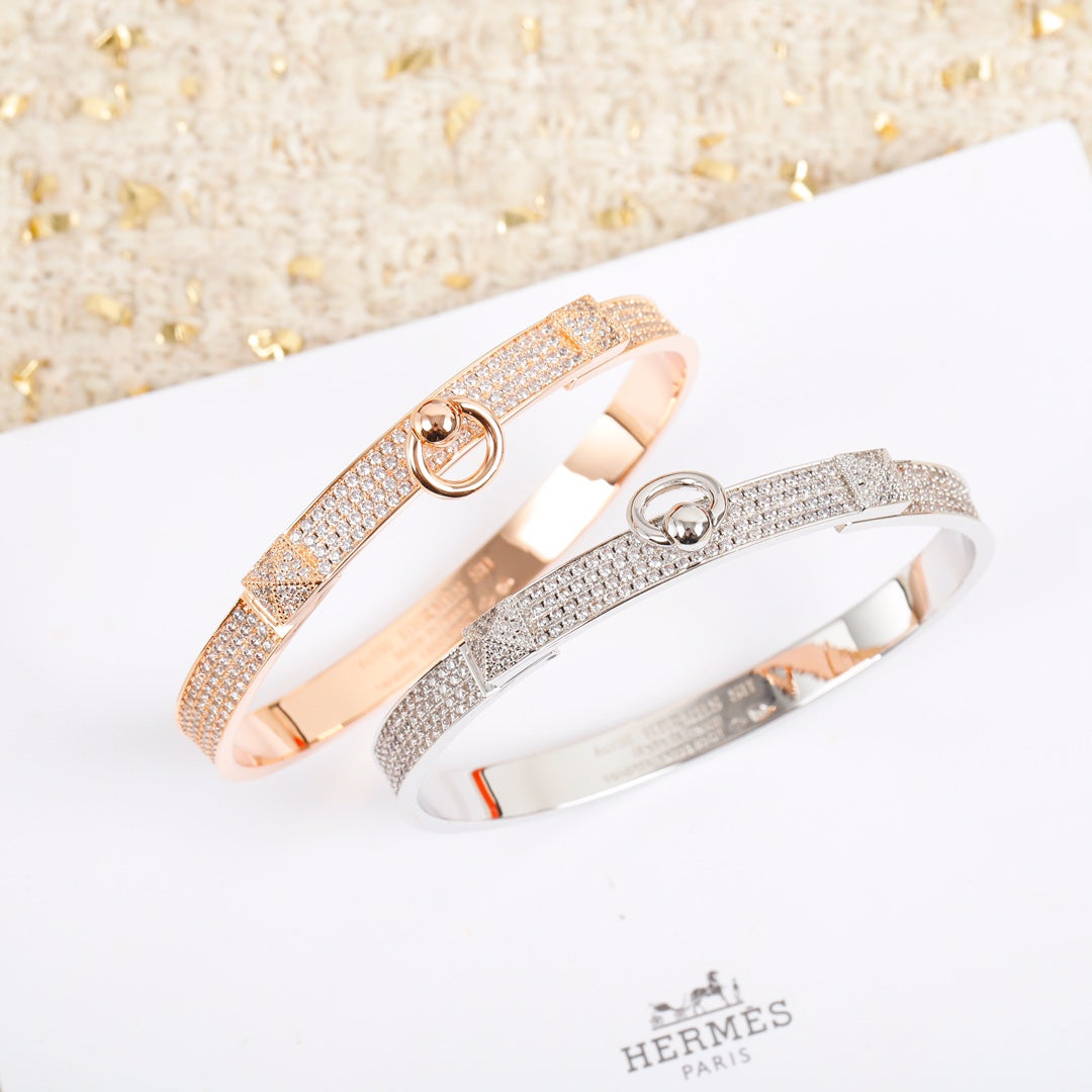 Hermes Collier De Chien Diamond 18K Gold Bracelet
