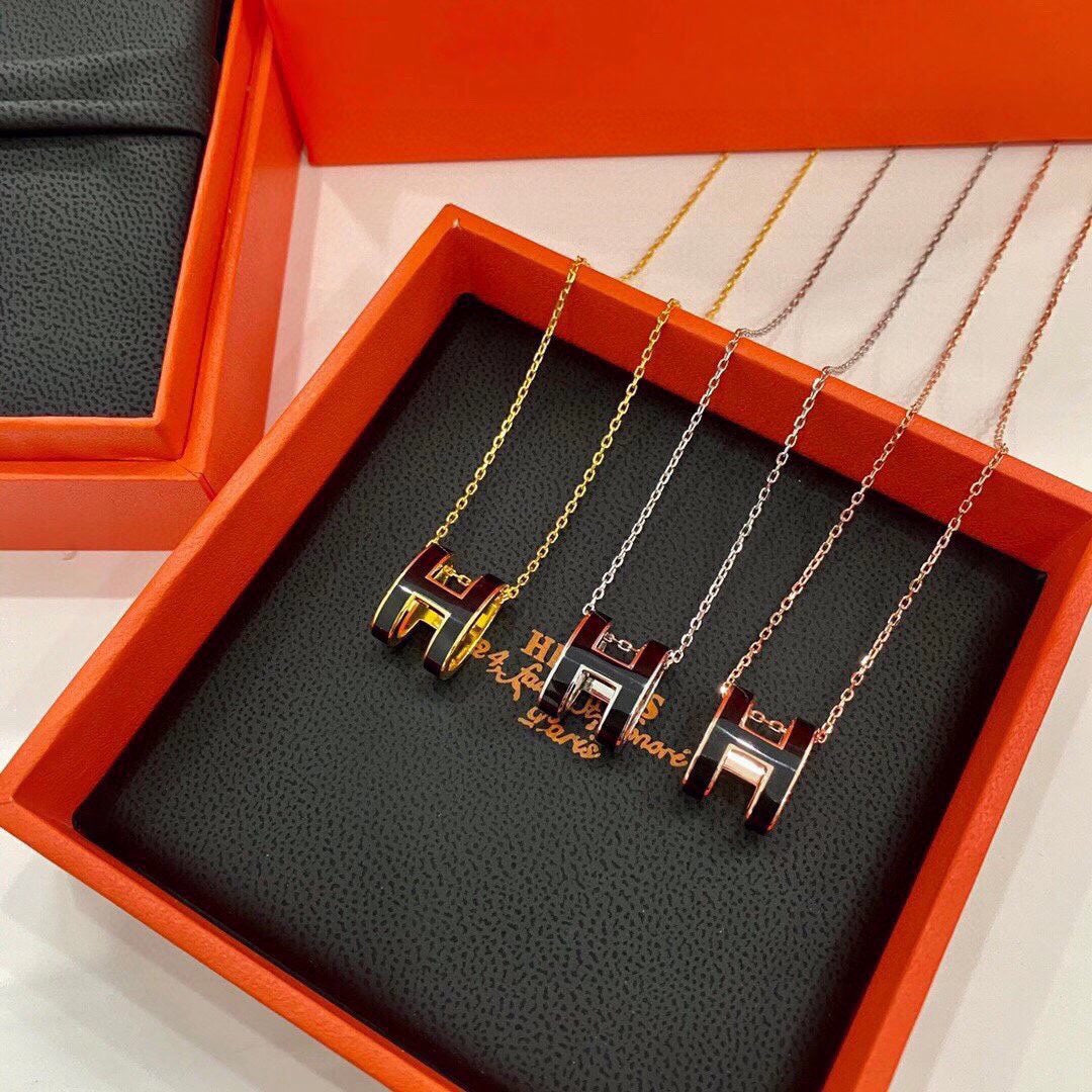 Hermes Mini Pop Black 18K Gold Necklace