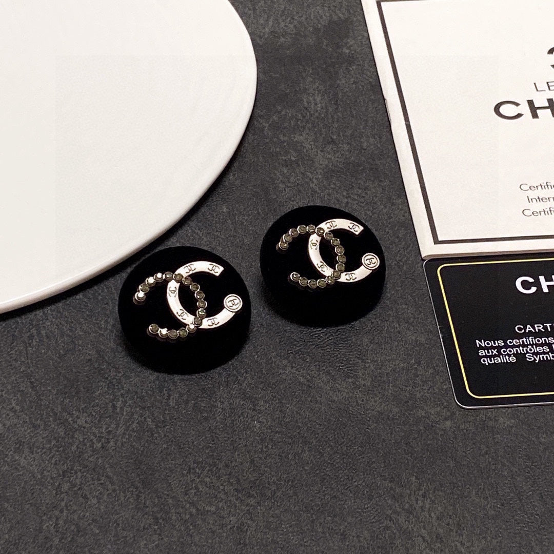 Chanel Black Resin Crystals 18K Gold Earrings