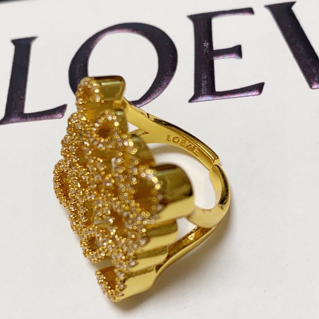 LOEWE Anagram Crystals 18K Gold Ring