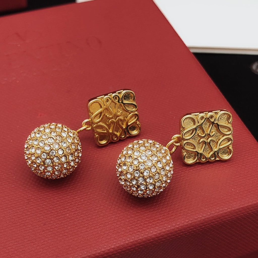 LOEWE Anagram Diamonds 18K Gold Earrings