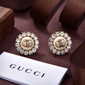 Gucci Double Flower Crystals 18K Gold Earrings