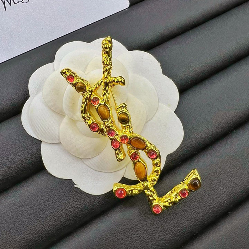 YSL Crystal 18K Gold Brooch