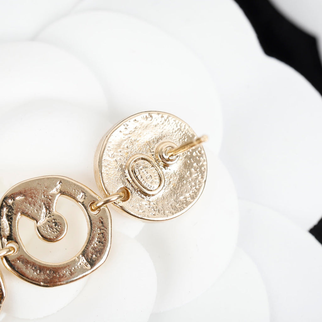 Chanel Script Pendant 18K Gold Earrings