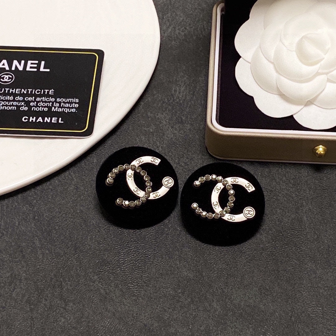 Chanel Black Resin Crystals 18K Gold Earrings