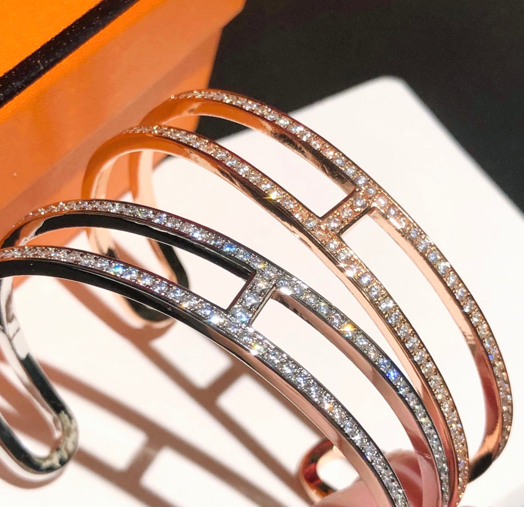 Hermes Ever Chain D¡ ̄ancre Cuff Diamond 18K Gold Bracelet